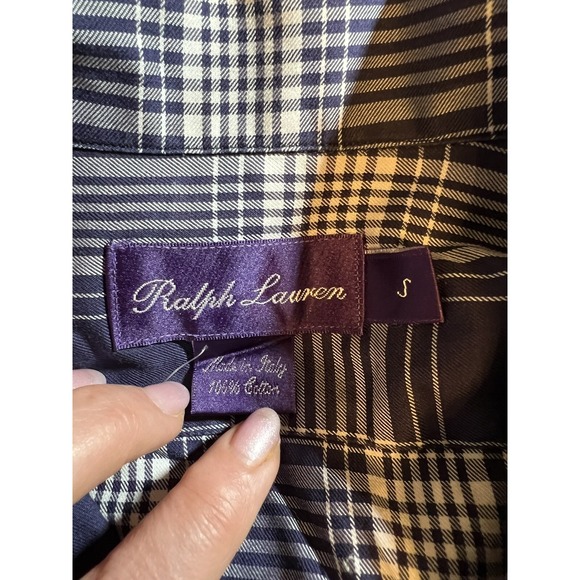 Ralph Lauren Men's Purple Button Up Shirt Cotton Sz S Blue Plaid Italy - Picture 10 of 10